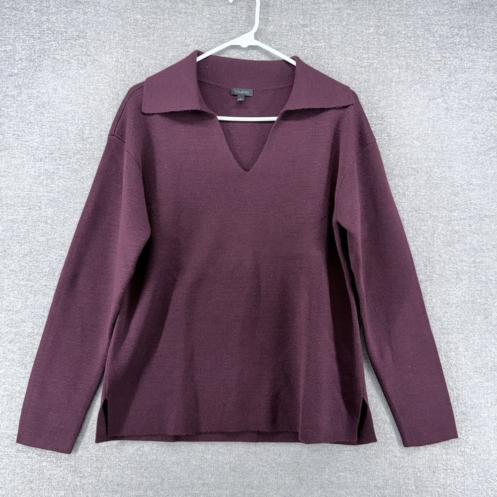 Talbots Sweater Top Women Size Medium Burgundy Wool Blend Long Sleeve Winter